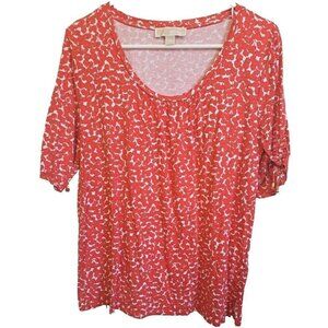 Michael Michael Kors XL Floral Multicolor Short Drawstring Sleeve Scoop Neck Top